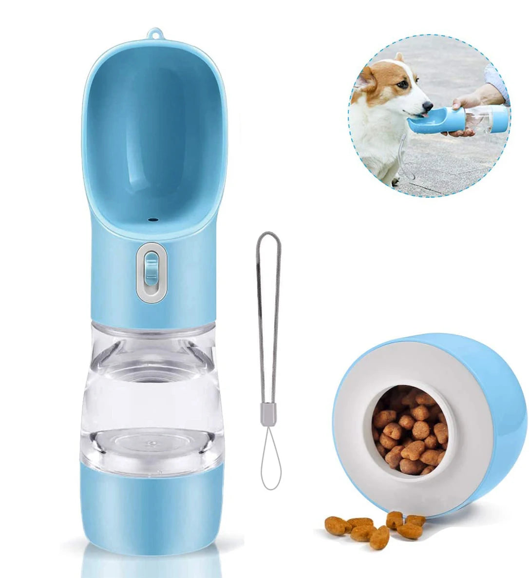 Pet Travel Water Bottle With Food Dispenser