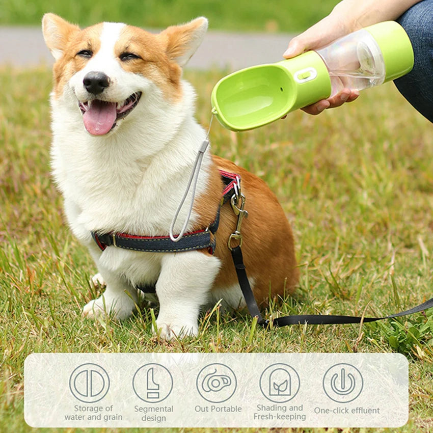 Pet Travel Water Bottle With Food Dispenser