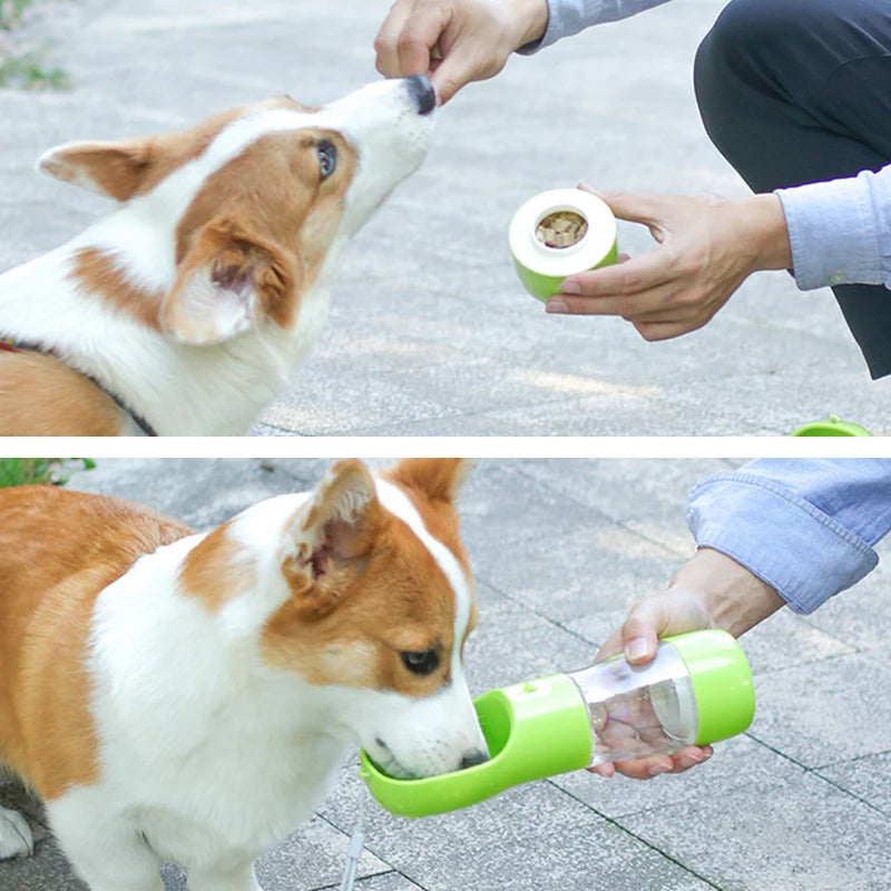 Pet Travel Water Bottle With Food Dispenser