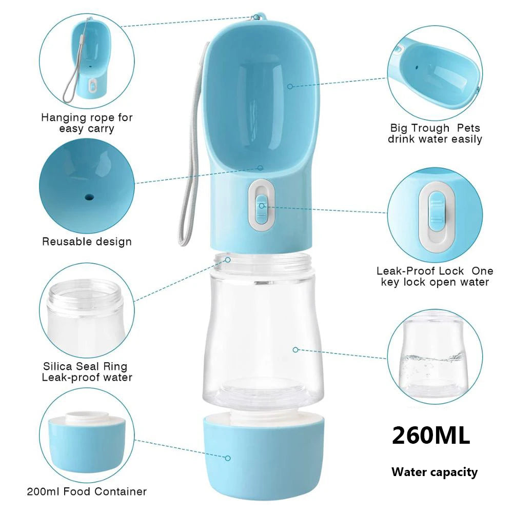 Pet Travel Water Bottle With Food Dispenser